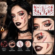 1PC Halloween Blood Red Face Rhinestone Sticker, Full Sheet Of Red Rhinestones And Water Drop Gems, 