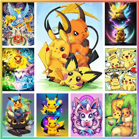 Pikachu Eevee Pokemon Cross Stitch Kit Diamond Painting Mosaic Embroidery Element 5D DIY Art Garden 