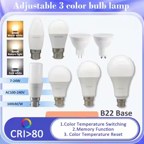 1-5-10-15-20Pcs GU10 B22 GU5.3 LED Tricolor Dimming Spotlights 7W-9W CCT Memory Function AC120V/220V