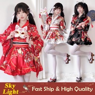 3Colors Sexy Lolita Japanese Kimono For Woman Red White Black Dress Flower Sakura Yukata Cosplay Cos