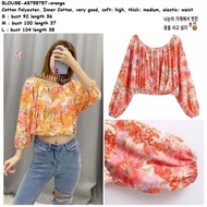 AB755757 Baju Atasan Sabrina Wanita Blouse Bunga Korea Import Orange