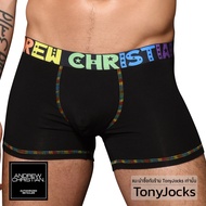 กางเกงในชาย Andrew Christian Underwear Pride Cotton Boxer - Black/Rainbow by TonyJocks ทรงบ๊อกเซอร์ สีดำ เอวโลโก้ สีรุ้ง กกนผช กกนผู้ชาย กางเกงในผช กางเกงชั้นในผช