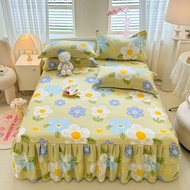 SUNLIGHT HOME ผ้าปูที่นอนลายลายดอกไม้พร้อมกระโปรงเตียงแผ่นเตียงระบายอากาศด้วยลูกไม้ผ้าปูที่นอน6ฟุตผ้