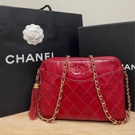搬家出清🉐Chanel Vintage 喜氣紅羊皮金球流蘇相機包