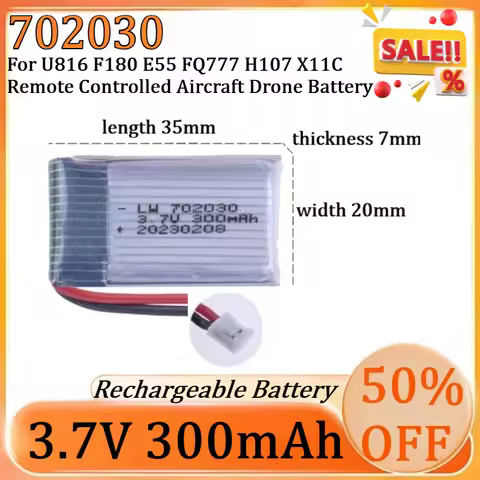 3.7V 300mAH Lipo Battery For U816 F180 E55 FQ777 H107 X11C Remote Controlled Aircraft Drone Batterie