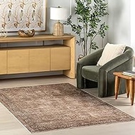 Rugs USA x Lauren Liess Bayberry Spill Proof Vintage Machine Washable Area Rug, 5x8, Light Brown