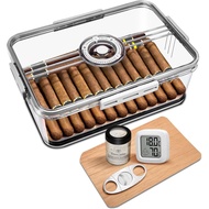 Cigar Humidor Acrylic Cigar Case with Hygrometer and Humidification Glass, Cedar Rack, Cigar Cutter,