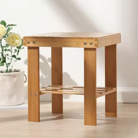 Bamboo Children Stool Solid Wood Fishing Chair Square Bench Multi-Function Collapsible Shower Footst