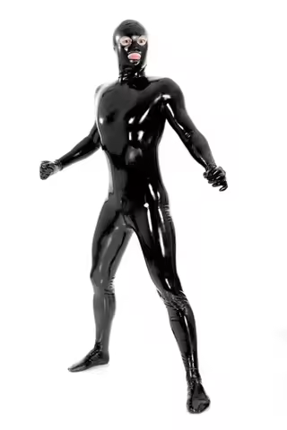 Classic Style 100% Latex Pure Black Cool Catsuit Full Body Suit Clubs Rubber Halloween Tights Masque
