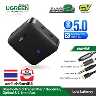UGREEN รุ่น 70158 2 in 1 Bluetooth 5.0 aptX Low Latency Transmitter Receiver spdif Optical + 3.5mm Aux for TV AV Receiver Audio System with Dual Link Charge &amp; Play Easy Set Up 70158