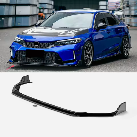 For Honda Civic Gen 11 FE FL L- type front lip with canard (Gloss black/Carbon Pattern, fit P-FE1-FB
