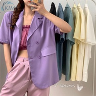 Turndown Collar Short sleeve Blazer Women Loose Jacket  Suits Female Tops