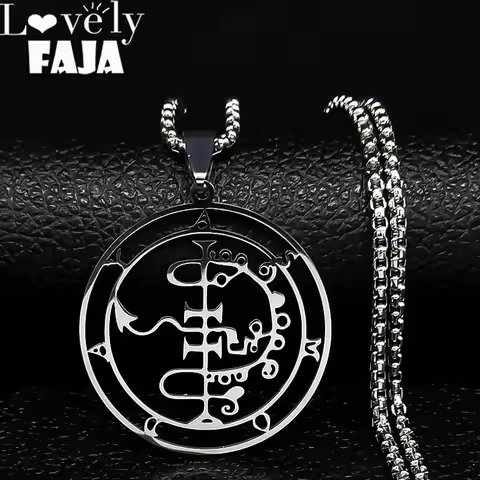 Fashion Sigeal Sigil De Lucifer Stainless Steel Satan Necklace Asmoday Lazer Key Baphomet Stamp Chai