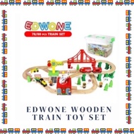 Edwone Track Train Toy  80Pcs Wooden Train Set with Battery Locomotive Train Track Toy