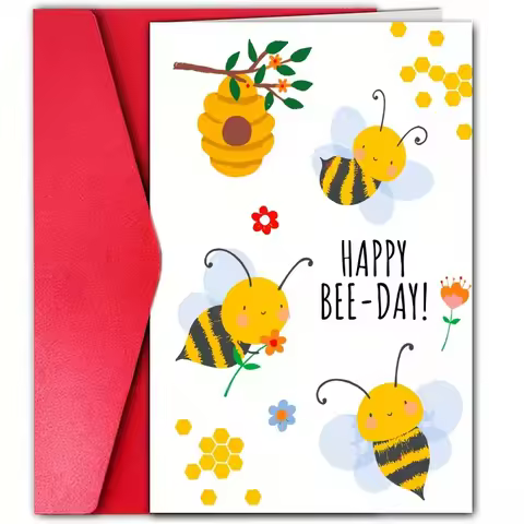 1pc, Happy Birthday Card, Cute Card, Funny Bee Birthday Card, Humorous Birthday Card, Happy Bee Day,