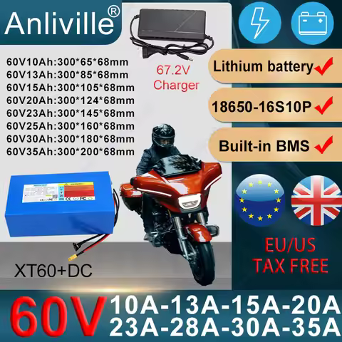 NEW 60V 10Ah 13Ah 15Ah 20Ah 23Ah 25Ah 30Ah 35A 18650 Lithium battery pack With BMS For 2500W Electri