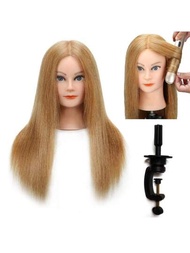 100%真髮人體替身頭,髮型造型培訓模特頭和美容實習娃娃頭用於髮型設計和編織 - 金色