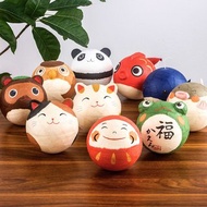 日本製京都龍虎作可愛和紙貓咪不倒翁青蛙達摩裝鈴鐺擺件生日禮物
