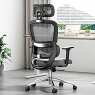 Soohow Ergonomic Home Office Chair,Ergonomic Desk Chair with Back Support,3D Armrest and Adjustable Headrest,High Back Mesh Office Chair for Heavy People, Grey