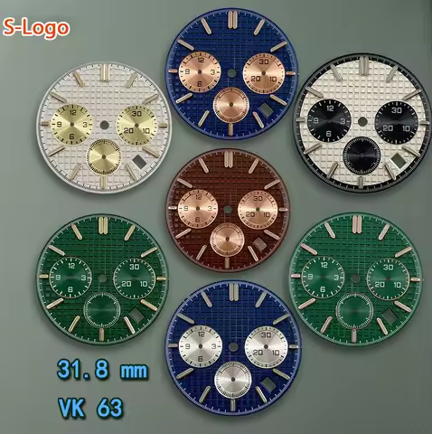 S Logo 31.8mm DTN Panda Dial AP Dial Suitable for VK63 Quartz Movement Green Luminous Watch Modifica