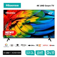 Hisense ทีวี 43 นิ้ว รุ่น 43A6100K 4K UHD Smart TV Voice Control VIDAA U5 2.5G+5G WIFI Build in Netflix &amp; Youtube /DVB-T2 / USB2.0 / HDMI /AV (2023 New Model)