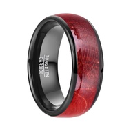 BONLAVIE Black Tungsten Rings for Men Red Burl Wood Inlay 8mm Tungsten Engagement Wedding Band Polis