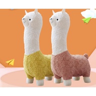 Cute Kid Chair Upholstered Alpaca Stool Lamb's Fleece Fabric Footstool Pouffe Stool Change Shoe Foot