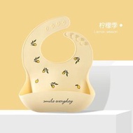 全城熱賣 - A38-【檸檬色】寶寶圍兜 兒童圍兜 防水圍咀 矽膠嬰兒寶寶防水食飯圍兜 兒童小孩口水兜 幼兒軟膠口水肩