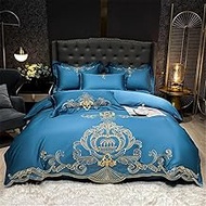 Embroidery Egyptian Cotton 4Pcs Bedding Set Duvet Cover Soft Sateen Weave Silky Soft Bed Linen Pillow Shams (Color : A, Size : King size 4Pcs) vision