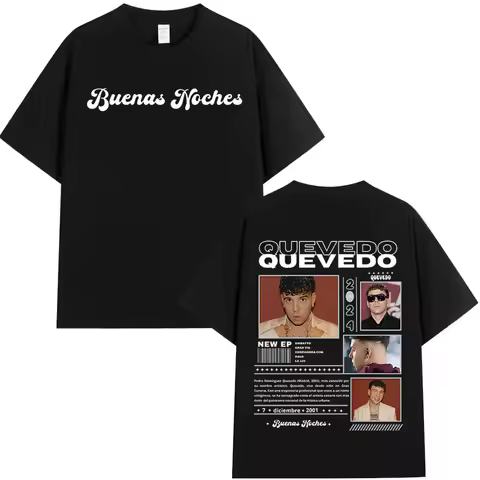Rapper Quevedo Buenas Noches Tour 2025 T Shirt Men Women High Quality T-shirts Oversized Cotton T-sh
