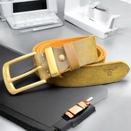 Men's Belt Waxed Cowhide with Imported Color-Up Effect, Full Plate Cast Copper Buckle and High-Quali