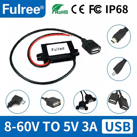 Type C USBC Mini Micro USB 12V 24V 36V 48V Convert to 5V 3A Car Phone Charger DC DC Step Down Buck C