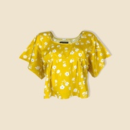 Hybrid Shirt ไฮบริดเสื้อเบราส์ผู้หญิงแขนสั้น สีเหลือง(Yellow)WB-236-YE เสื้้อลายดอก เสื้อเบลาส์ เสื้