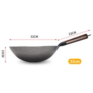 Konco Handmade Iron wok with wooden handle Chinese Traditional Uncoated Wok Kitchen Cookware Iron Pot Frying Wok Pan for Gas Cookware