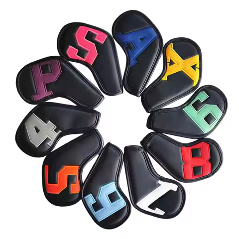 10 Pieces Leather Golf Iron Covers Golf Club Head Covers 4 5 6 7 8 9 P x A S