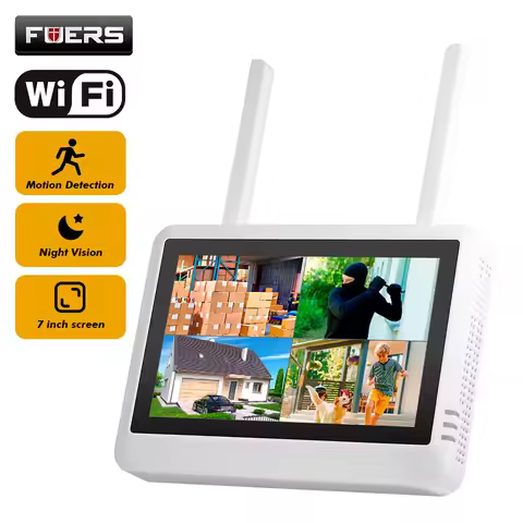 FUERS 7 inch Screen NVR 8CH Wireless NVR Security WIFI System Kit H.265 Surveillance CCTV Audio Vide