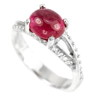 RING natural 2.75ct RED RUBY CABOCHON REAL SILVER 925 SIZE 6