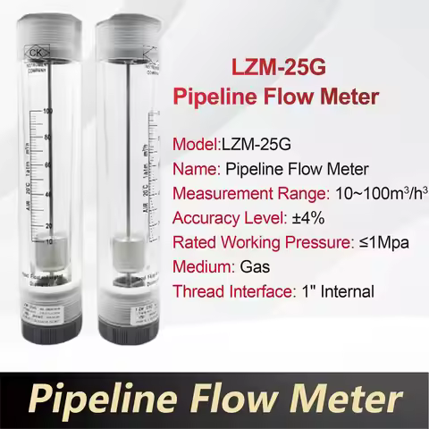 LZM-25G gas liquid flow meter G1 inline 6‑400 Nm3/h 1‑60 GPM acrylic rotameter compressed air pipe p