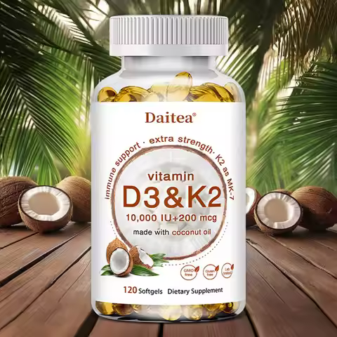 2-in-1 Vitamin D3 K2 Supplement Softgel, 10000 IU VIT D3 + 200 MCG Vitamin K2, Support Calcium Absor