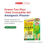 Fei Fah Green Tea Plas Plus Analgesic Plasters 9's with Crocodile Oil for Back/Body Pain Relief, Sore Aching Muscle