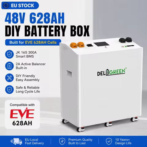 EU Stock DIY 48V 628AH LiFePO4 Battery Case with JK 16S 300A Smart BMS 51.2V BT LCD 2A Active Balanc