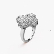 VCA梵克雅寶magic alhambra 51號 白金滿鑽大號四葉草戒指