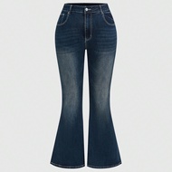 Plus Size Y2K Baddie Vintage Washed Pocket UK Flag Print Flare Jeans