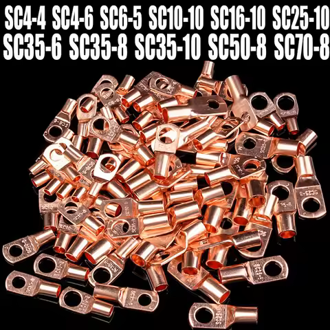 10pcs Copper Lug Ring Wire Connectors Bare Cable Electric Crimp Terminal SC6-5 SC10-10 SC16-10 SC25-