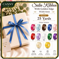 Satin Ribbon with Gold Edge 1/4 Inch - 25yards / Reben Kain dengan Tepi Emas 1/4 inch - 25 yards