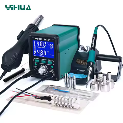 YIHUA 995D+ 2 In 1 Soldering Station 750W Digital Display SMD Rework Hot Air Gun Solder Iron ESD Wel