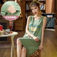 Nightdress Ladies Summer Pure Cotton with Chest Pad Thin Sexy Vest Skirt Cotton Casual Mid-Length Pa