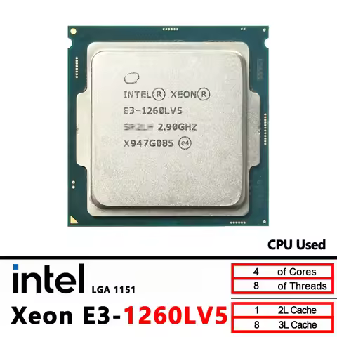 Intel Xeon E3-1260Lv5 E3 1260Lv5 E3 1260L v5 2.9 GHz Used Quad-Core Eight-Thread 45W CPU LGA 1151