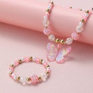 1 ชิ้น เด็กผู้หญิง ตกแต่ง ผีเสื้อ PMMA สร้อยคอ ลูกปัด & 1 สร้อยข้อมือ ลูกปัด สำหรับ การตกแต่งประจำวั