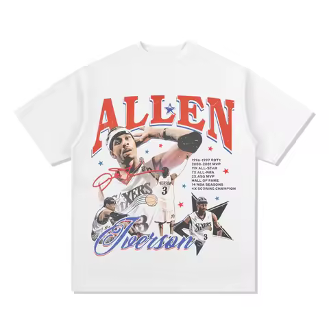 Allen Iverson Printed Short Sleeve Answer American Basketball Fan Cotton T-shirt Summer Casual Vinta